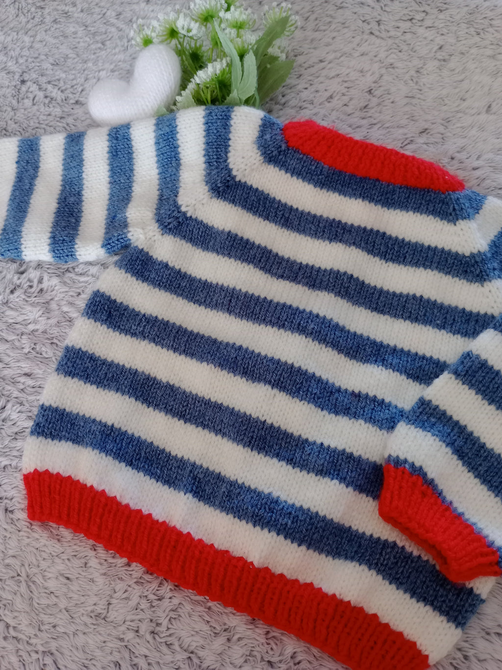 Slouchie Jumper - Blue & Cream striped
